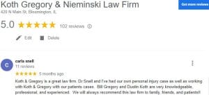 Google Reviews for the Bloomington IL personal injury lawyers at Koth Gregory & Nieminski