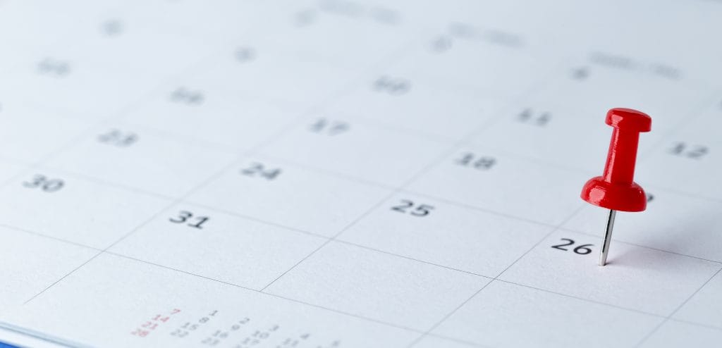 Calendar highlighting a date to represent divorce timelines in Illinois.