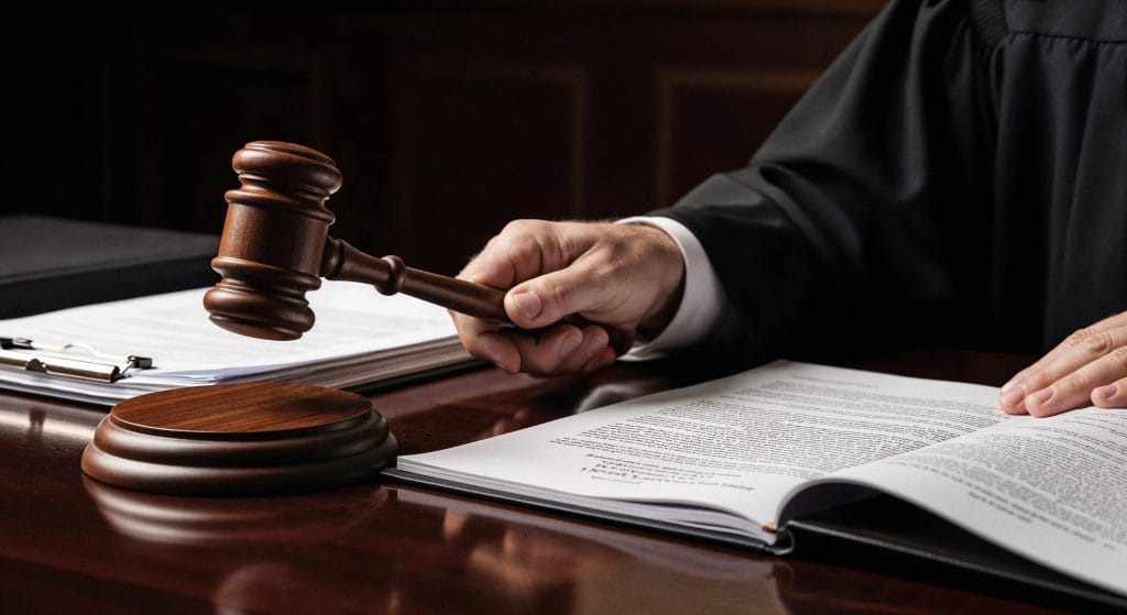 Bloomington-Normal McLean County Judge reading over personal injury car accident case from Koth Gregory & Nieminski Law Firm 